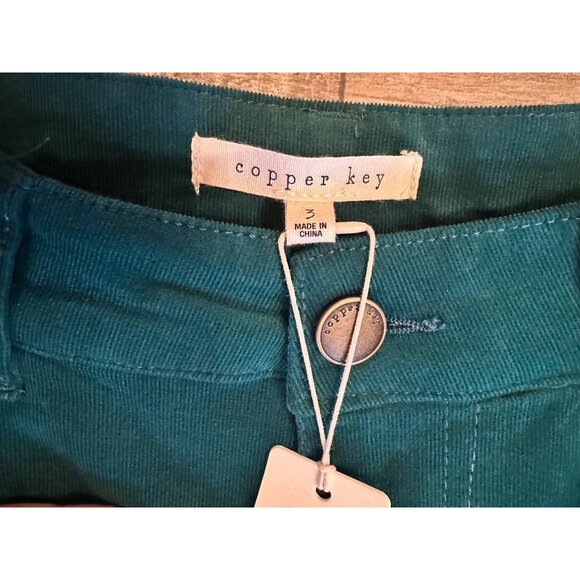 Teal Corduroy Wide-Leg Pants By Copper Key Size 3 Mid-Rise With Button & Zipper - Picture 3 of 12